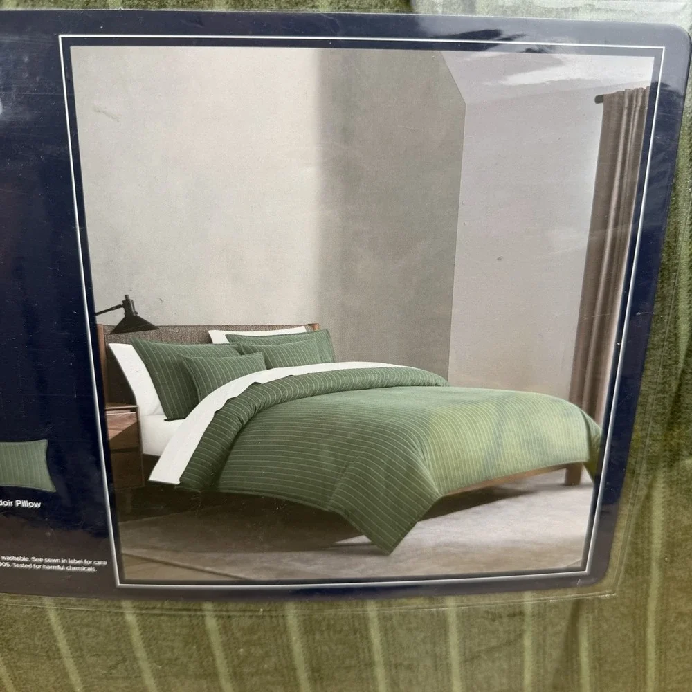 Brooks Brothers 4 Piece Comforter Set Twin XL 100% Cotton Flannel Green Stripes